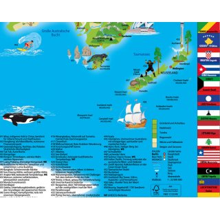 Illustrierte Weltkarte mit Flaggenrand (fr Kinder)