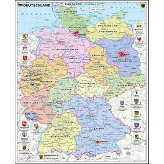 Deutschland, politisch mit Wappen 1:700.000 - LandkartenSchropp.de